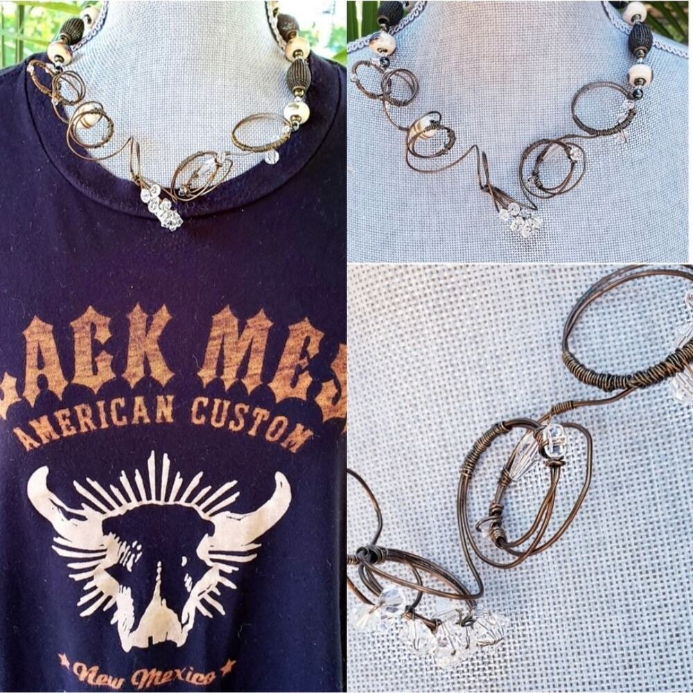 Artisan Handcrafted Necklace Texas Western Rugged Barb-Wire & Swarovski Crystal